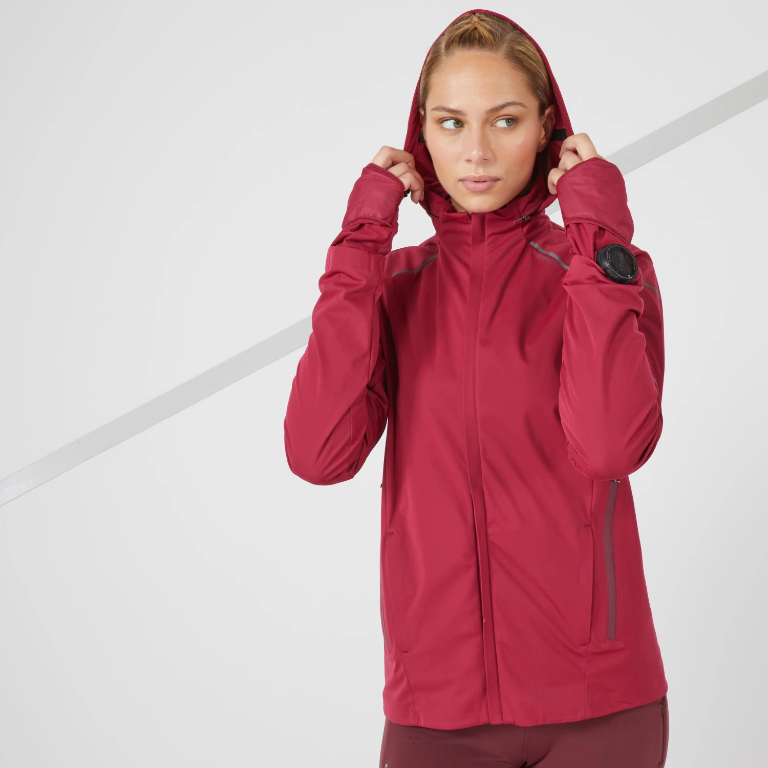 KIPRUN WARM REGUL WOMEN'S RUNNING JACKET BURGUNDY - Image 3