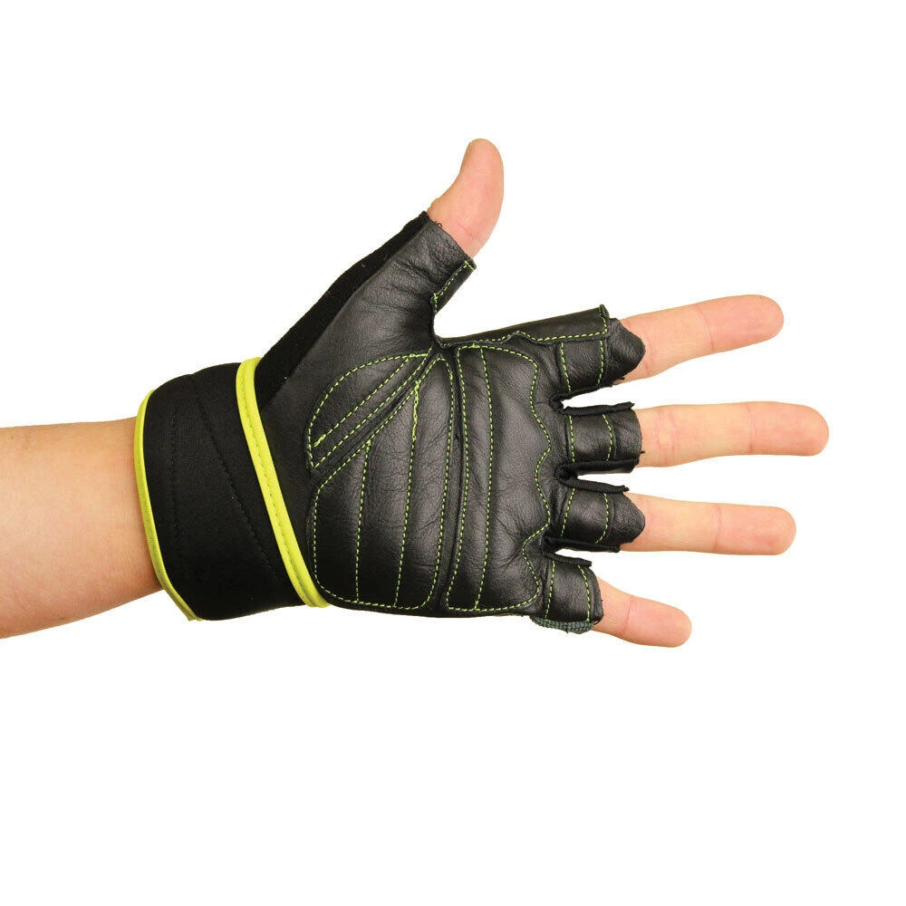 Fitness-Mad Mens Core Fitness Leather Training Gloves (Black/Green/Yellow) - Image 2