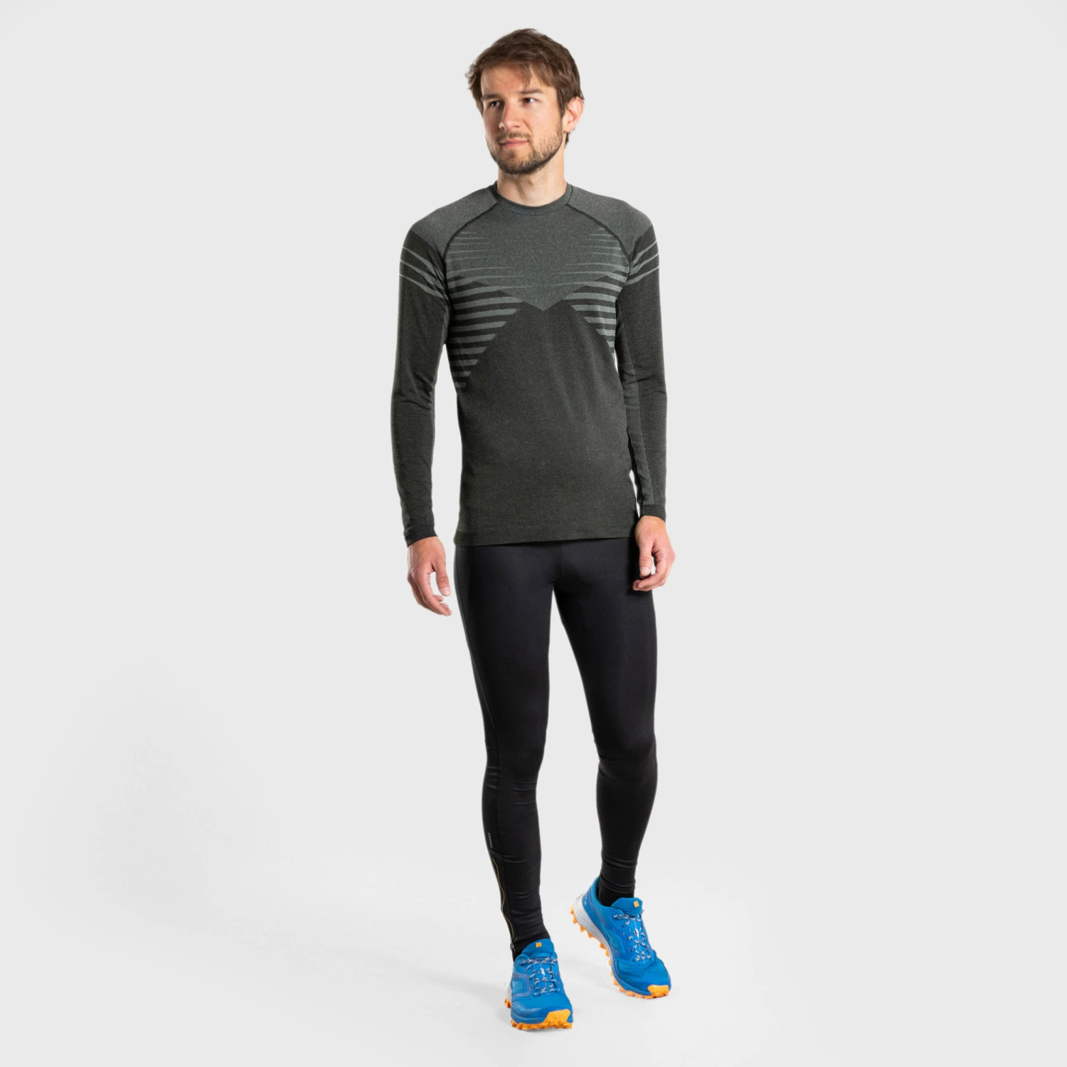 MEN'S LONG-SLEEVED SEAMLESS COMFORTABLE TRAIL RUNNING T-SHIRT - BLACK KHAKI - Image 2