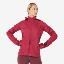 KIPRUN WARM REGUL WOMEN'S RUNNING JACKET BURGUNDY