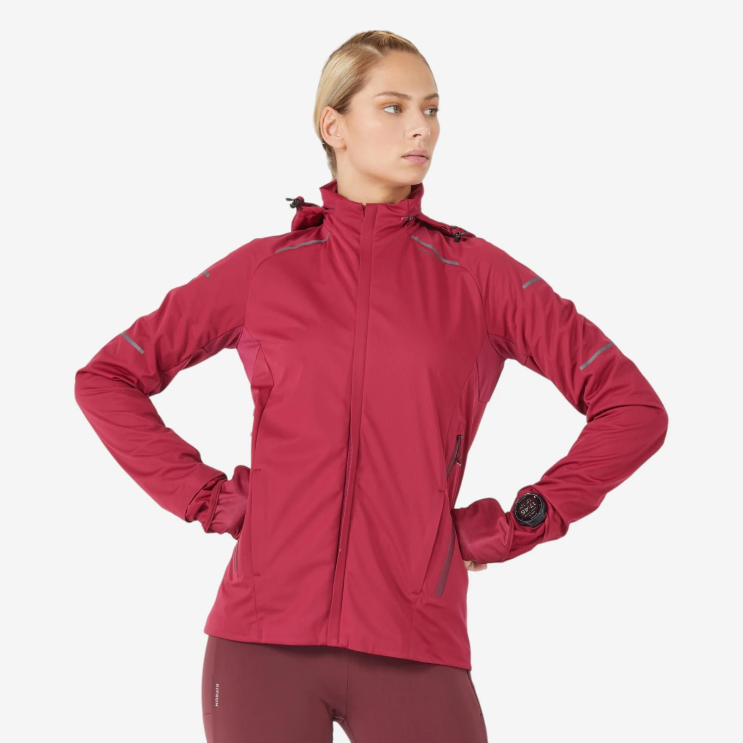 KIPRUN WARM REGUL WOMEN'S RUNNING JACKET BURGUNDY