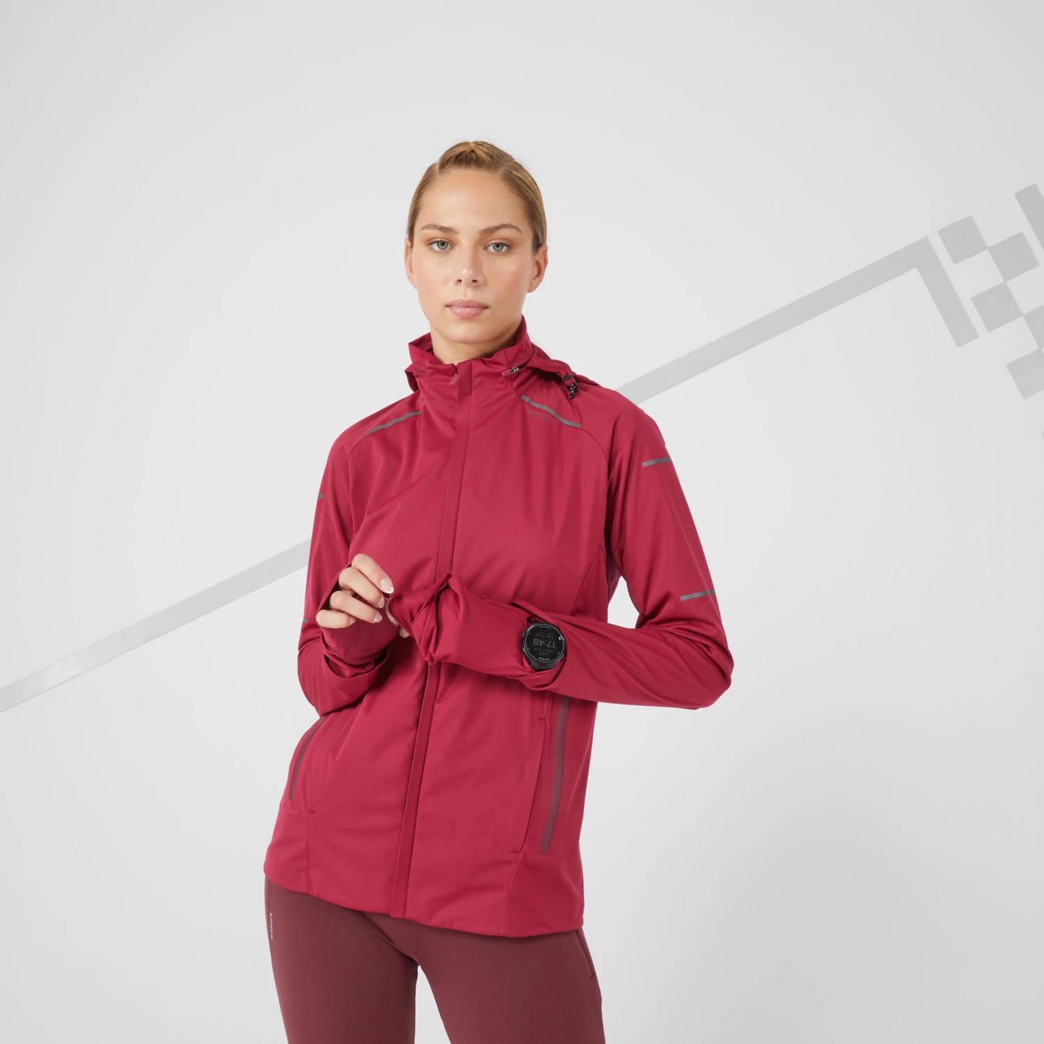 KIPRUN WARM REGUL WOMEN'S RUNNING JACKET BURGUNDY - Image 8